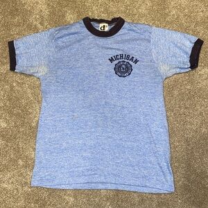 Vintage 80s Michigan Wolverines T Shirt Light Blue Size M Downerwear Made In USA